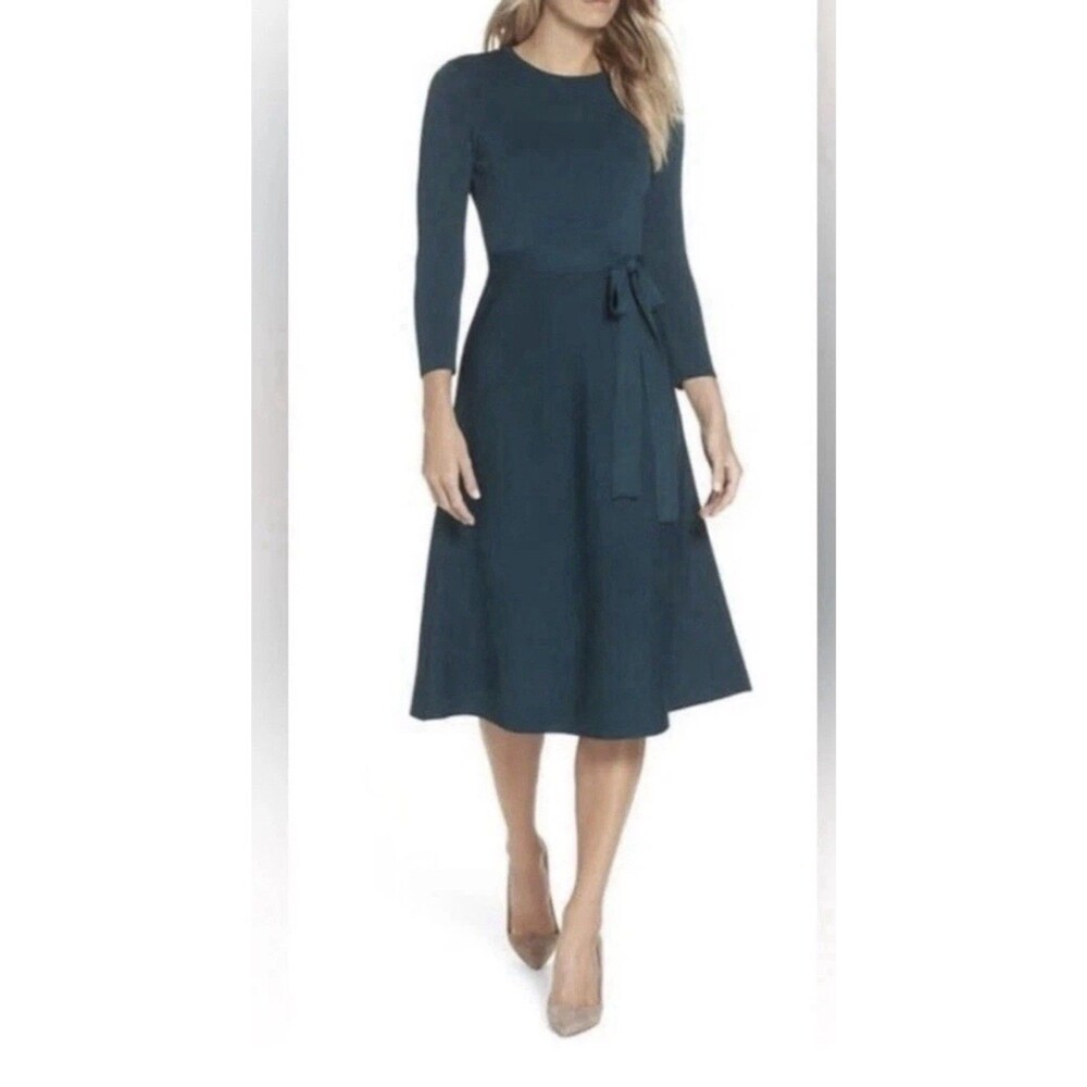 Eliza J Fit & Flare Sweater Dress in Spruce at Nordstrom M (no Belt) $148